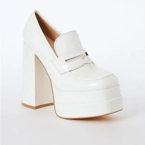 Shoe Dazzle Women’s Margaux White Platform Loafer Chunky Heel Shoes Size 8 New - Picture 3 of 14
